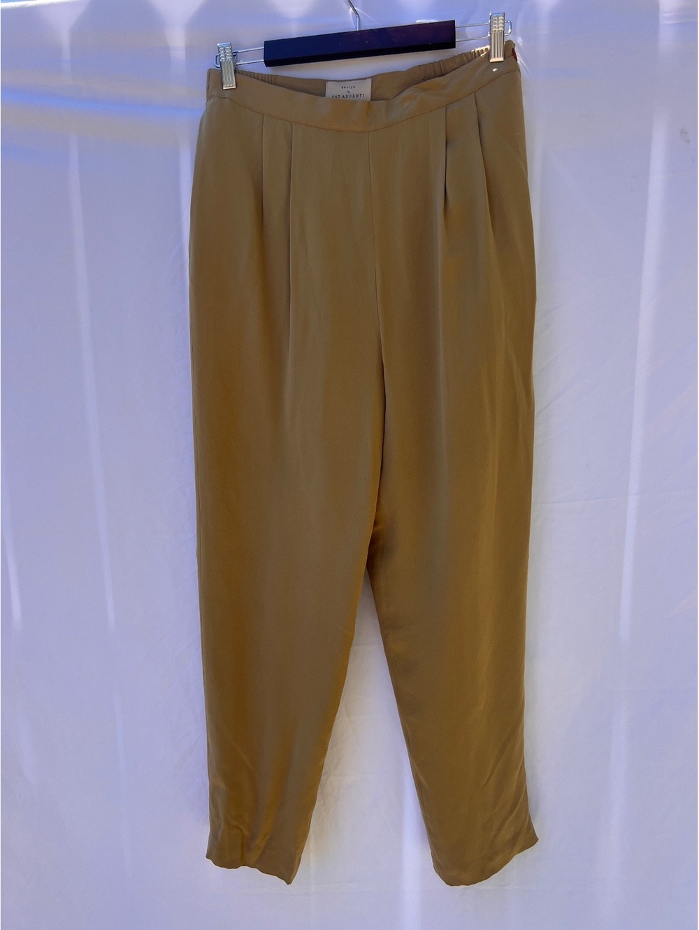 Vintage Pat Argenti 100% Silk Pleated High Waist Trousers Pants Size 14 Tan